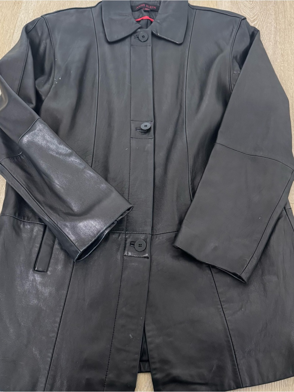 Anne Klein vintage Black Leather Button-Front Coat